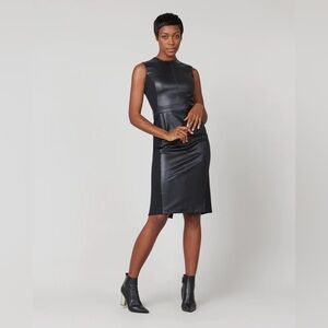 SPANX Leather Like Combo Fitted Sheath Dress in Luxe Black!